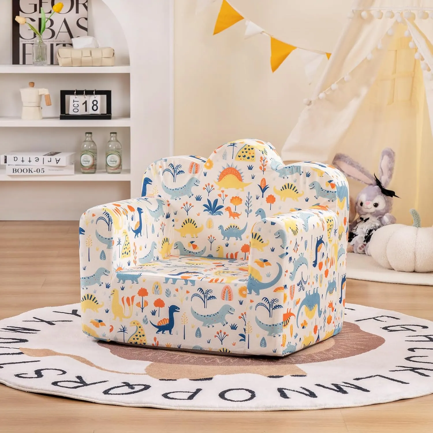 Tiita Kids Couch Toddler Chair, Cloud-Like Comfy Printed Kids Sofa Toddler Reading Chair with Washable Cover Carrying Handle, Convertible Children Sofa Chair for Girls and Boys