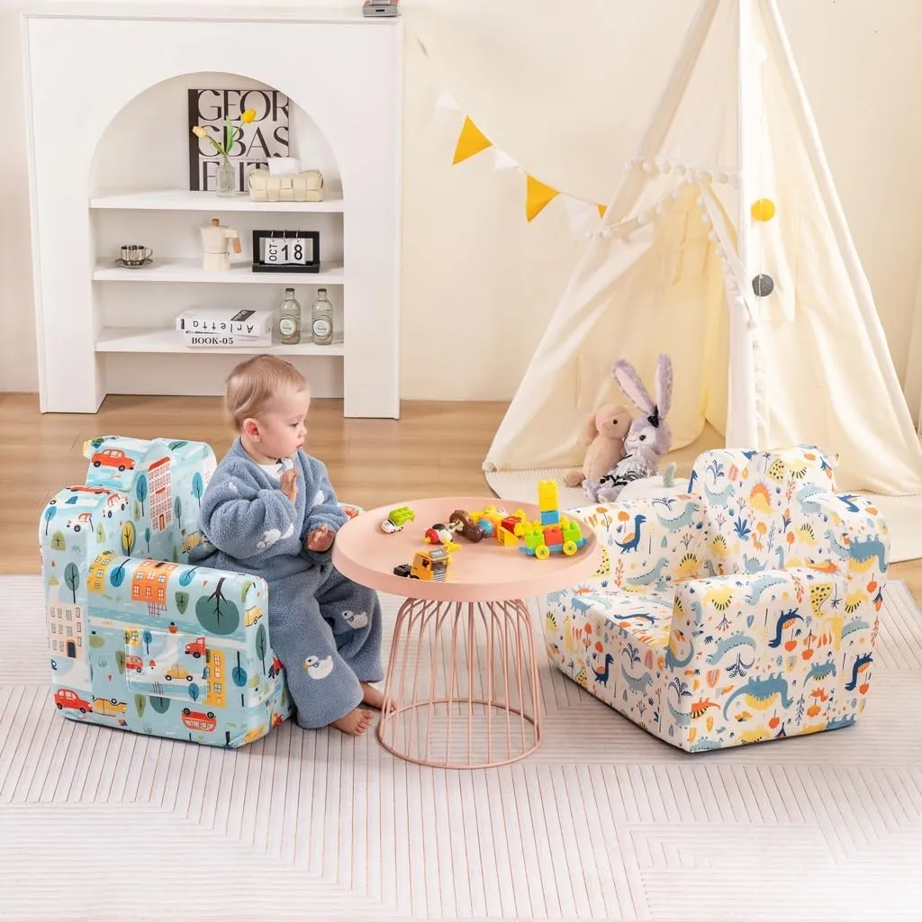 Tiita Kids Couch Toddler Chair, Cloud-Like Comfy Printed Kids Sofa Toddler Reading Chair with Washable Cover Carrying Handle, Convertible Children Sofa Chair for Girls and Boys
