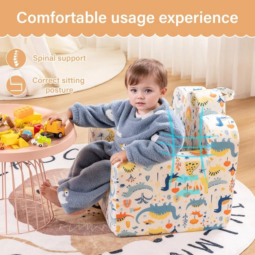 Tiita Kids Couch Toddler Chair, Cloud-Like Comfy Printed Kids Sofa Toddler Reading Chair with Washable Cover Carrying Handle, Convertible Children Sofa Chair for Girls and Boys
