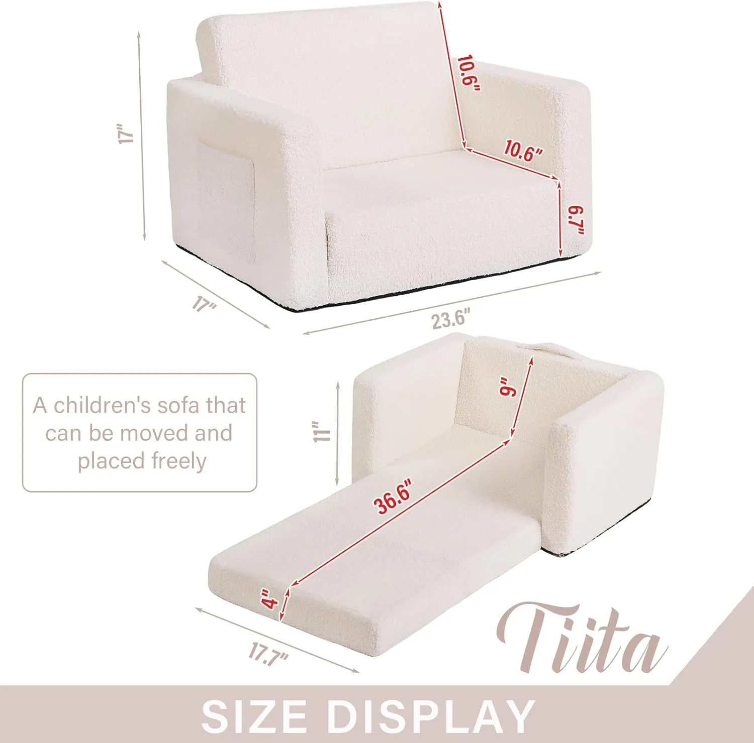 Tiita Kids Sofa, 2-in-1 Toddler Chair, Convertible Children Couch to Lounger, Flip Out Kid Sofas Chair, Toddler Armrest Chairs Bed, Folding Kids Play Sofa for Girl or Boy (Beige)