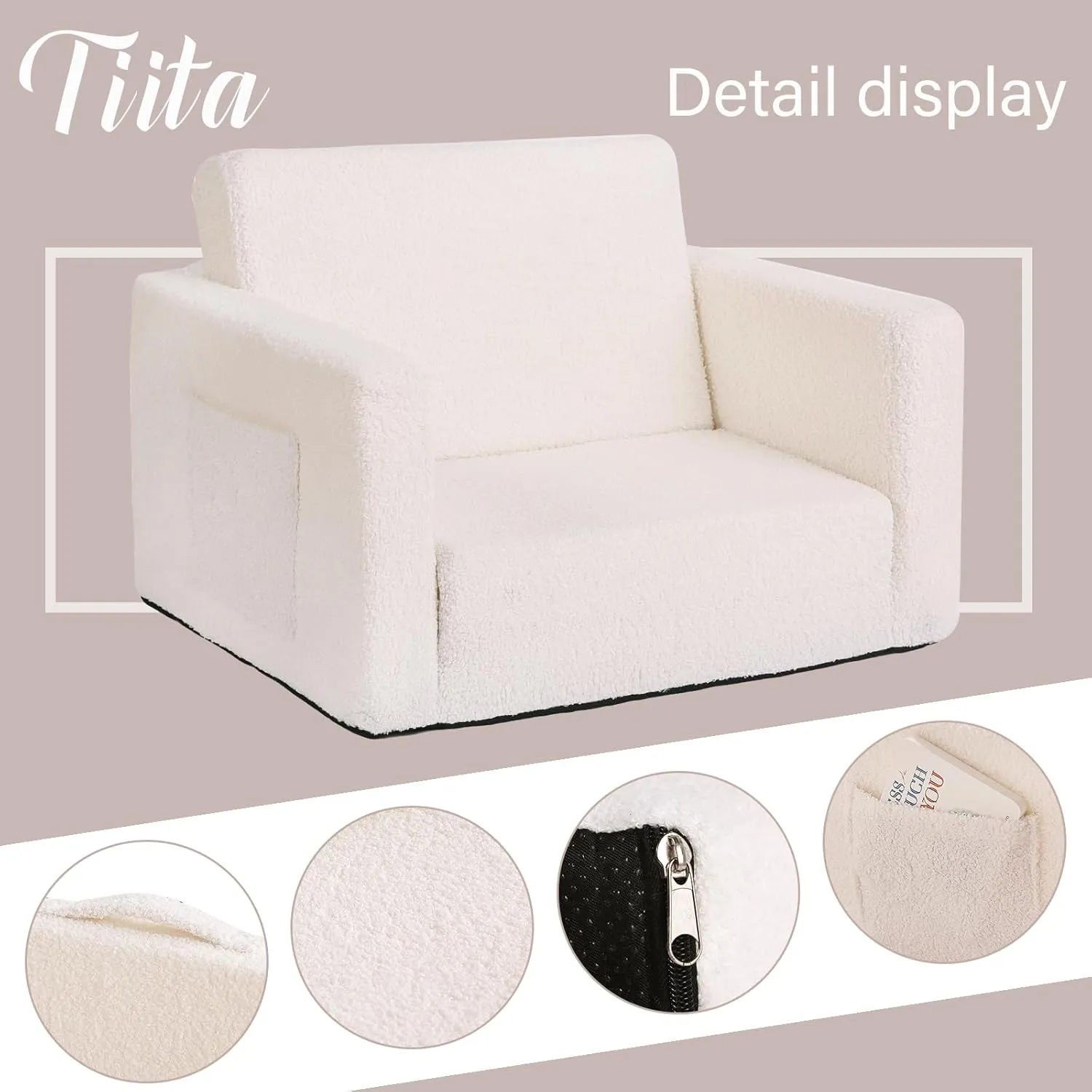 Tiita Kids Sofa, 2-in-1 Toddler Chair, Convertible Children Couch to Lounger, Flip Out Kid Sofas Chair, Toddler Armrest Chairs Bed, Folding Kids Play Sofa for Girl or Boy (Beige)