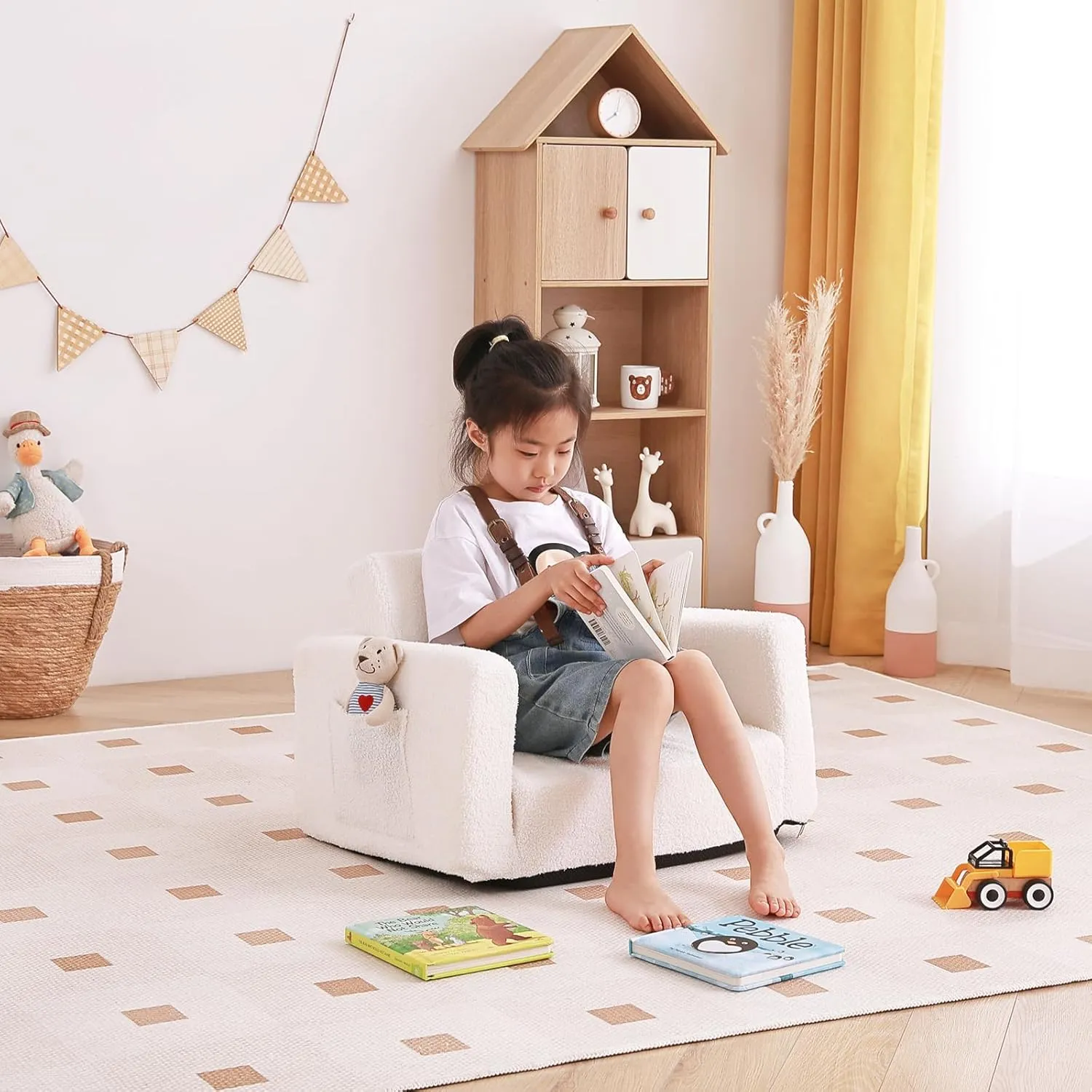 Tiita Kids Sofa, 2-in-1 Toddler Chair, Convertible Children Couch to Lounger, Flip Out Kid Sofas Chair, Toddler Armrest Chairs Bed, Folding Kids Play Sofa for Girl or Boy (Beige)