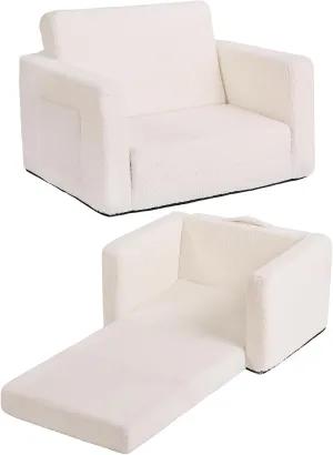 Tiita Kids Sofa, 2-in-1 Toddler Chair, Convertible Children Couch to Lounger, Flip Out Kid Sofas Chair, Toddler Armrest Chairs Bed, Folding Kids Play Sofa for Girl or Boy (Beige)