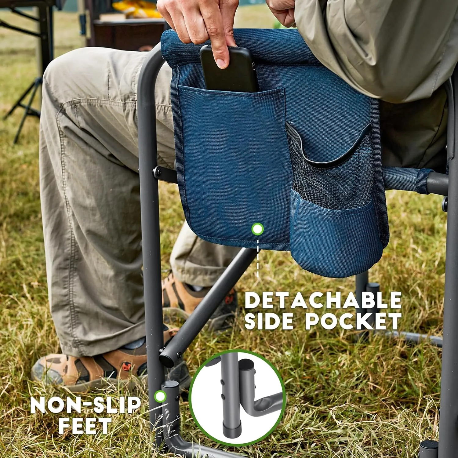 TIMBER RIDGE Aluminum Oversized Camping Chair, Lightweight Portable Directors Chair with Side Table Detachable Side Pocket for Outdoor Camping, Lawn, Picnic, Support 400lbs Blue