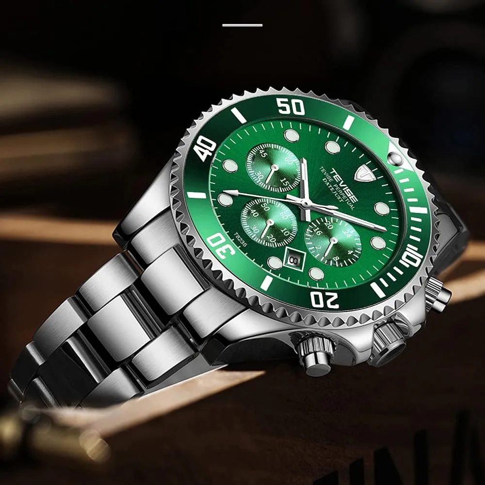 Tiong Mens Watches Automatic Date Quartz Stainless Steel Watch Chronograph Business Fashion Wrist Watches for Men