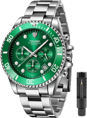 Tiong Mens Watches Automatic Date Quartz Stainless Steel Watch Chronograph Business Fashion Wrist Watches for Men