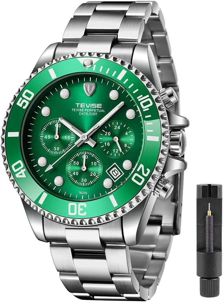 Tiong Mens Watches Automatic Date Quartz Stainless Steel Watch Chronograph Business Fashion Wrist Watches for Men