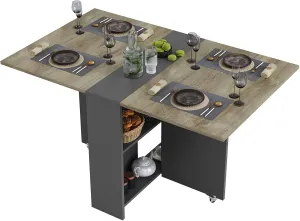 Tiptiper Folding Dining Table with 2 Storage Racks, Drop Leaf Table with 6 Wheels, Multifunction Expandable Table for Kitchen, Bedroom, Living Room