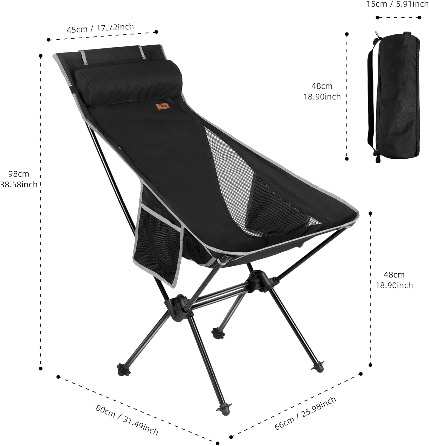 TOBTOS High Back Camping Chair, Lightweight Folding Chair with Head Support, Compact Chair with Carry Bag for Outdoor Camp, Hiking, Backpacking (Black)