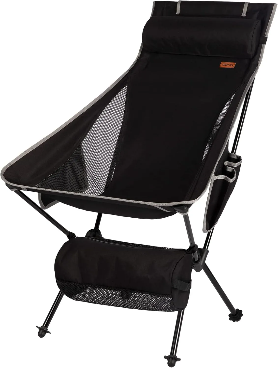 TOBTOS High Back Camping Chair, Lightweight Folding Chair with Head Support, Compact Chair with Carry Bag for Outdoor Camp, Hiking, Backpacking (Black)