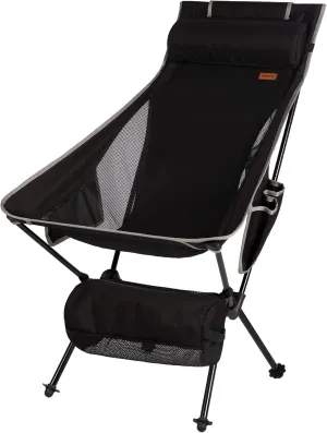 TOBTOS High Back Camping Chair, Lightweight Folding Chair with Head Support, Compact Chair with Carry Bag for Outdoor Camp, Hiking, Backpacking (Black)