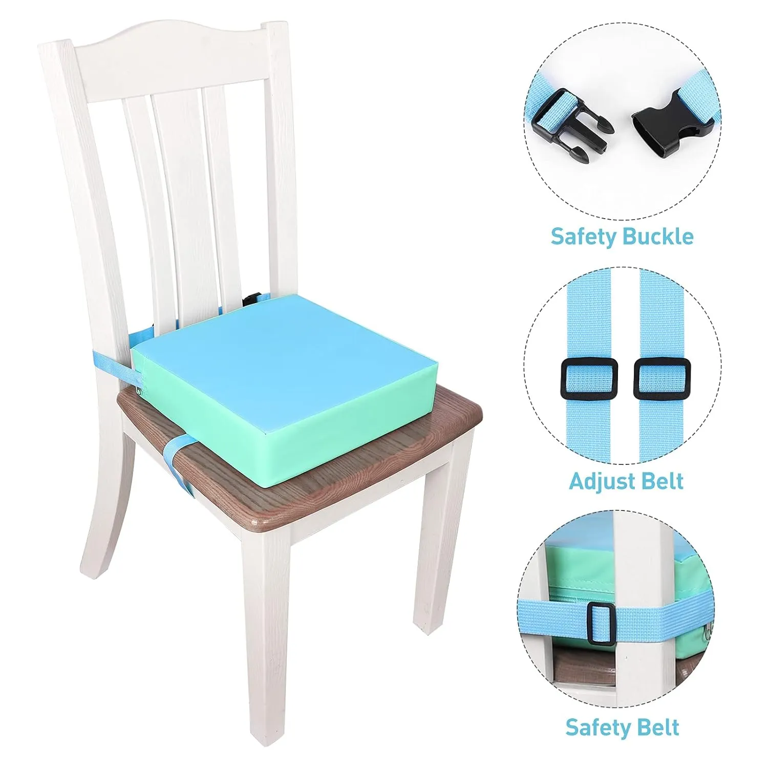 Toddler Booster Seat for Dining Table, Double Safe Adjustable Straps Portable Booster Seat Dining Table, PU Washable Kids Booster Seats, Portable Travel Increasing Cushion Booster Seat (Blue)