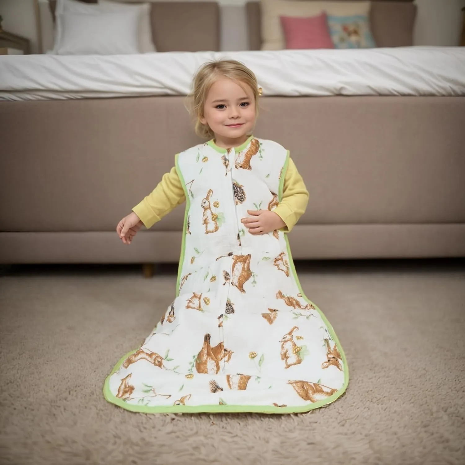 Toddler Muslin Cotton Sleep Sack 0.5-0.7 TOG – Sleeveless Wearable Blanket for Baby & Toddler (3-5T), Breathable Lightweight Sleep Sack with 4-Layer Front & 2-Layer Back, Soft All-Season Sleeping Bag