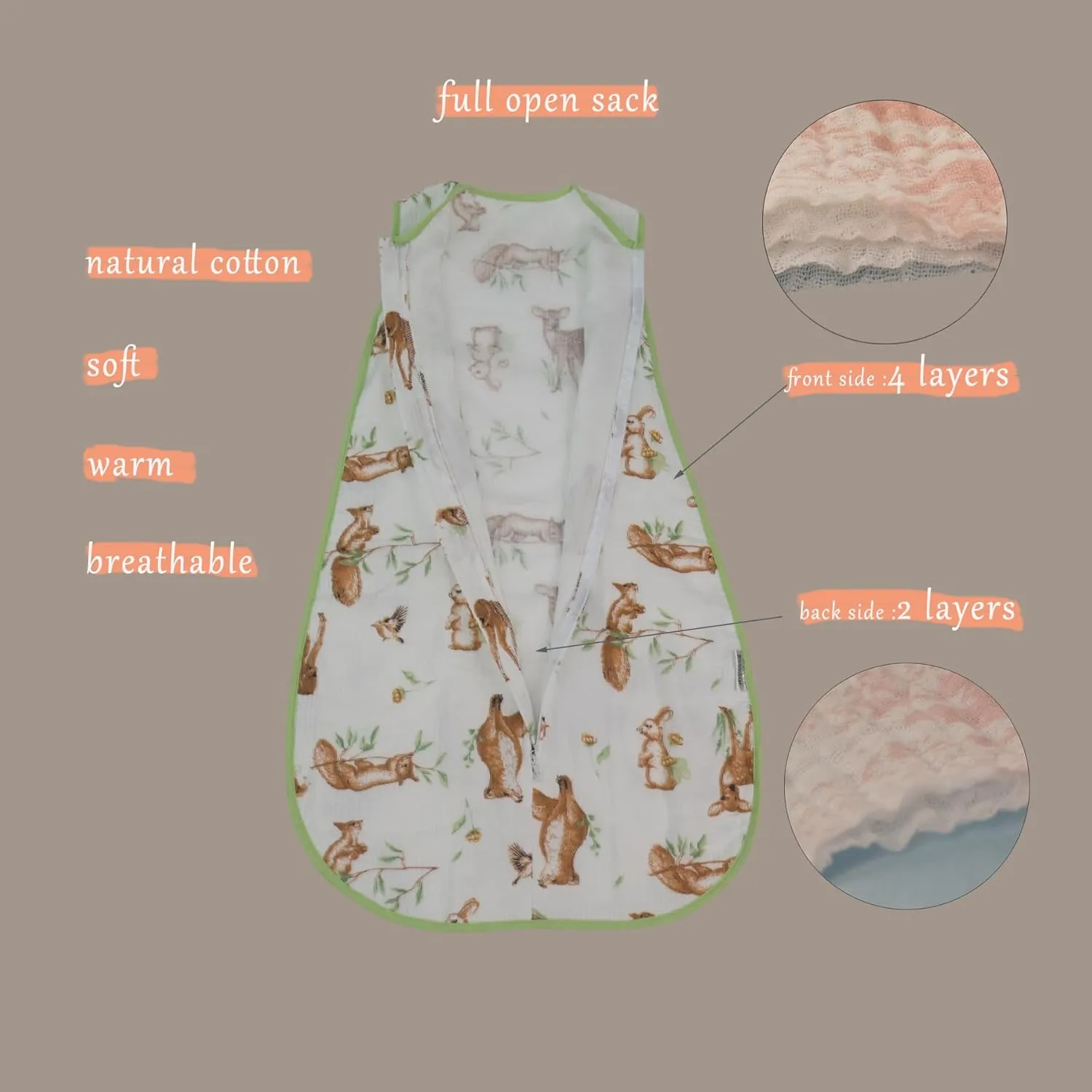 Toddler Muslin Cotton Sleep Sack 0.5-0.7 TOG – Sleeveless Wearable Blanket for Baby & Toddler (3-5T), Breathable Lightweight Sleep Sack with 4-Layer Front & 2-Layer Back, Soft All-Season Sleeping Bag