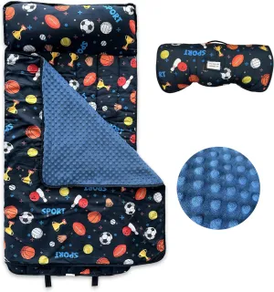 Toddler Nap Mat with Removable Pillow & Minky Blanket Roll Up Storage Kids Sleeping Bag Soft and Comfortable Toddler Sleeping Bags for Travel Camping Daycare Preschool