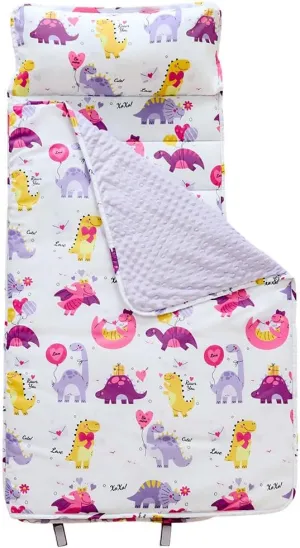 Toddler Nap Mat with Removable Pillow and Plush Blanket, Roll Up Napping Mats for Kids Ages 3-6 Years, Kid Sleeping Bag for Preschool Daycare Travel Camping, 53" x 23"