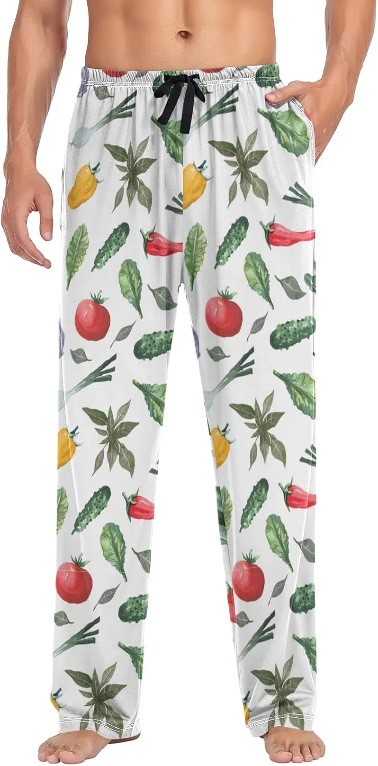 Tomato Hot Pepper Chili Pajama Pants Green Onion Cabbage Men's Pajama Bottoms Lounge Sleepwear PJs Casual Sleep Pants S