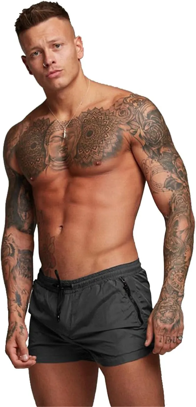 TONLEN Mens Swimwear Sports Shorts Swim Trunks with Zipper Pockets