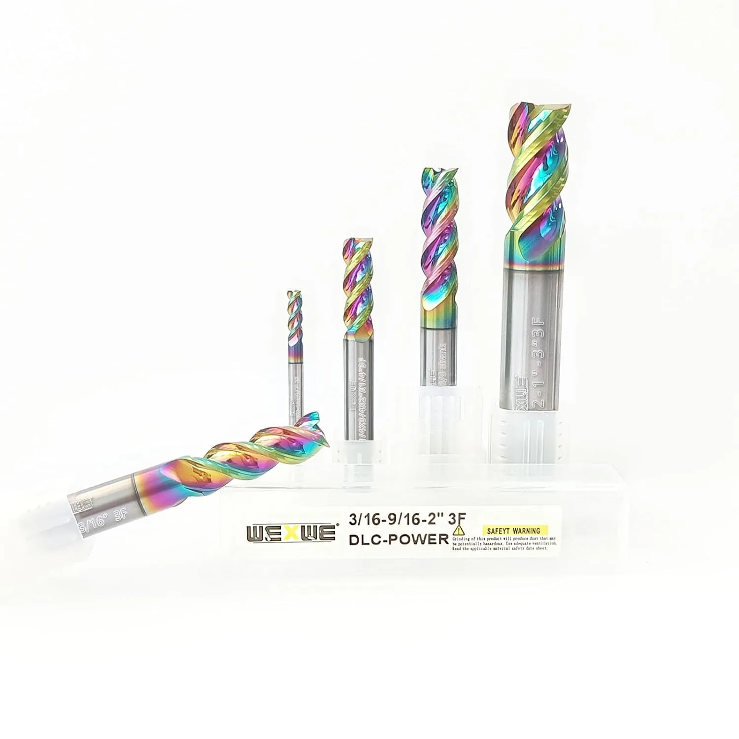 Tools Carbide End Mills Set, DLC Coating, CNC Mill Bits for Aluminum, Composite Materials,3 Flute Solid Carbide Square End Mills (1/8" 3/16" 1/4" 3/8" 1/2" 5pcs)