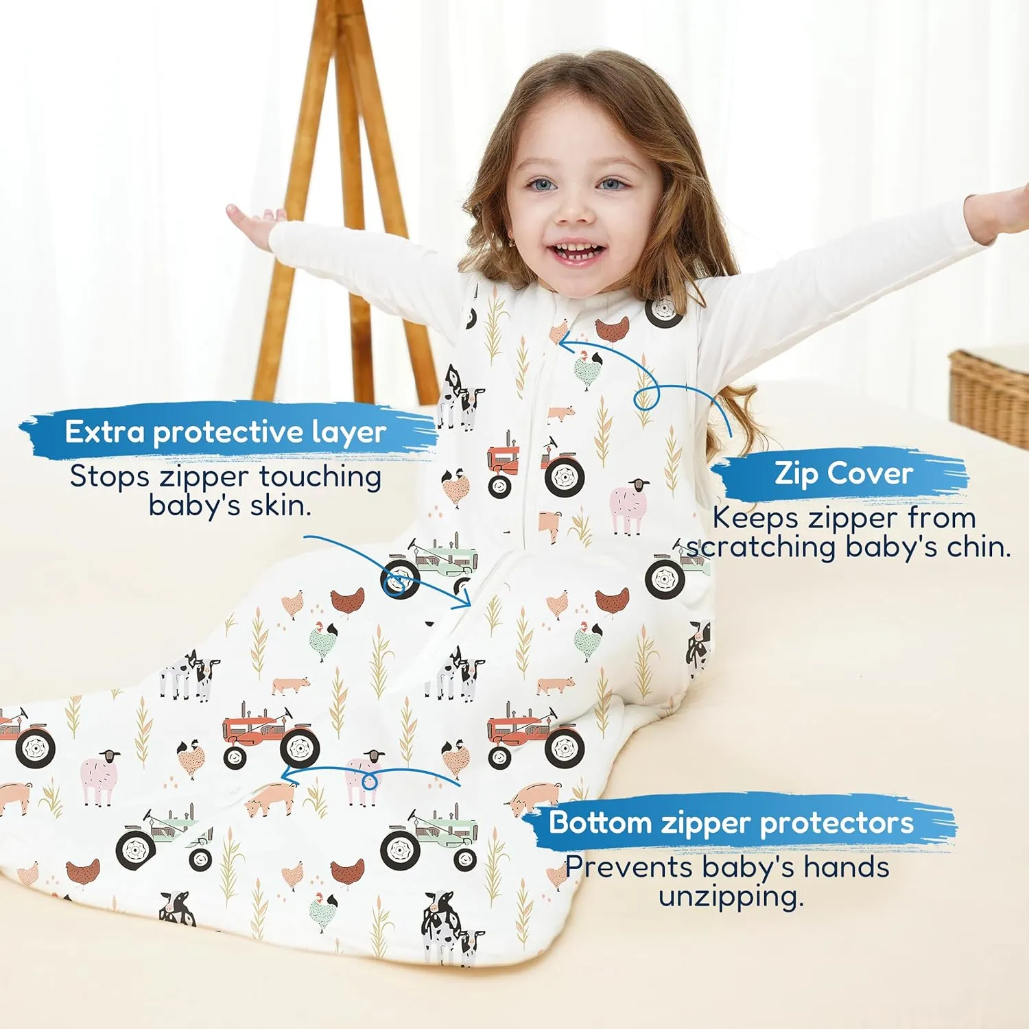 TotAha 1.0 TOG Toddler Sleep Sack 2T-3T-4T for Girls Boys, Buttery Soft Sleeping Sacks with 2-Way Safe Zipper, Premium All Season Sleep Bag, Farm