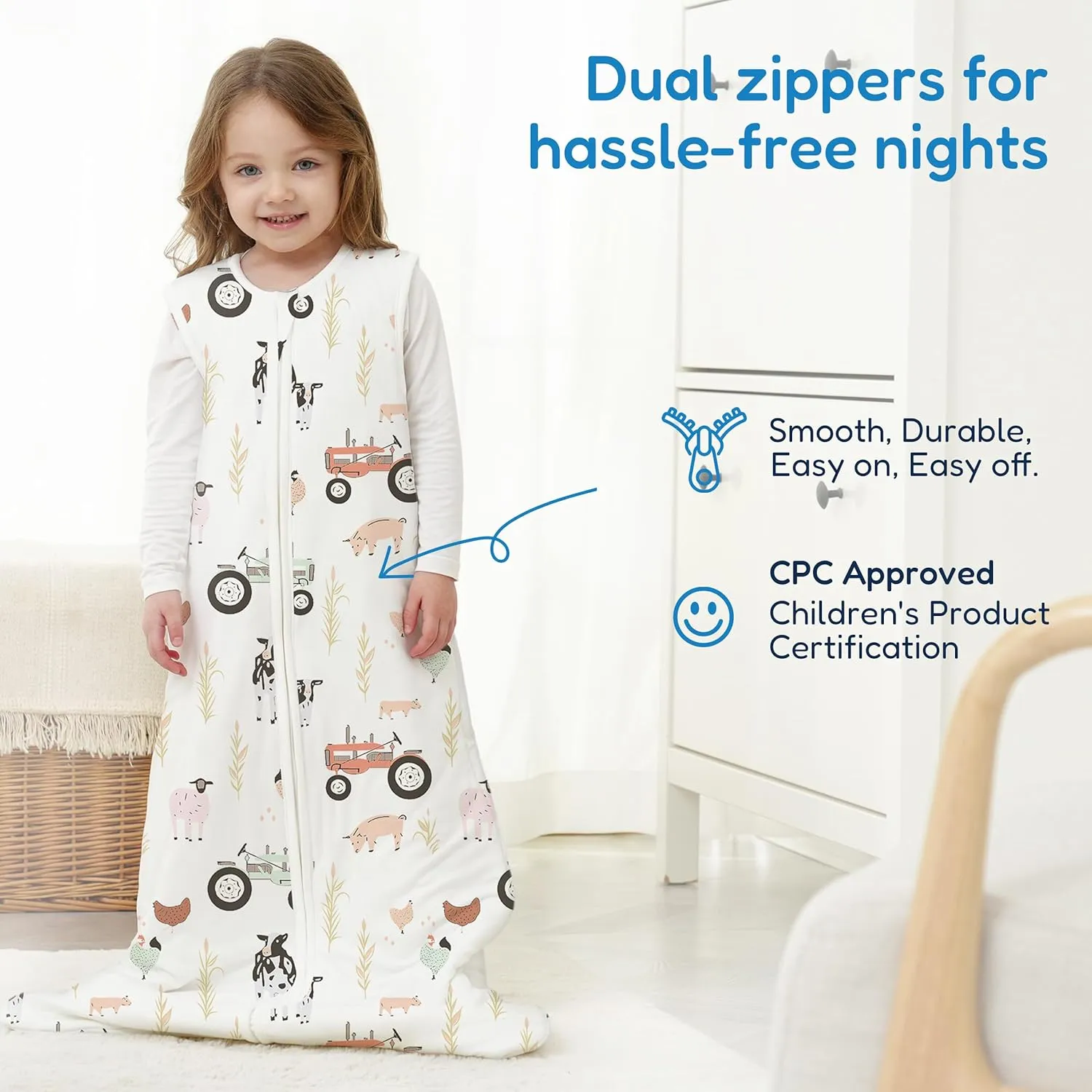 TotAha 1.0 TOG Toddler Sleep Sack 2T-3T-4T for Girls Boys, Buttery Soft Sleeping Sacks with 2-Way Safe Zipper, Premium All Season Sleep Bag, Farm
