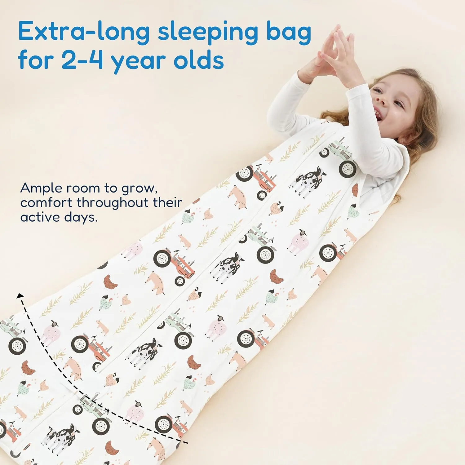 TotAha 1.0 TOG Toddler Sleep Sack 2T-3T-4T for Girls Boys, Buttery Soft Sleeping Sacks with 2-Way Safe Zipper, Premium All Season Sleep Bag, Farm