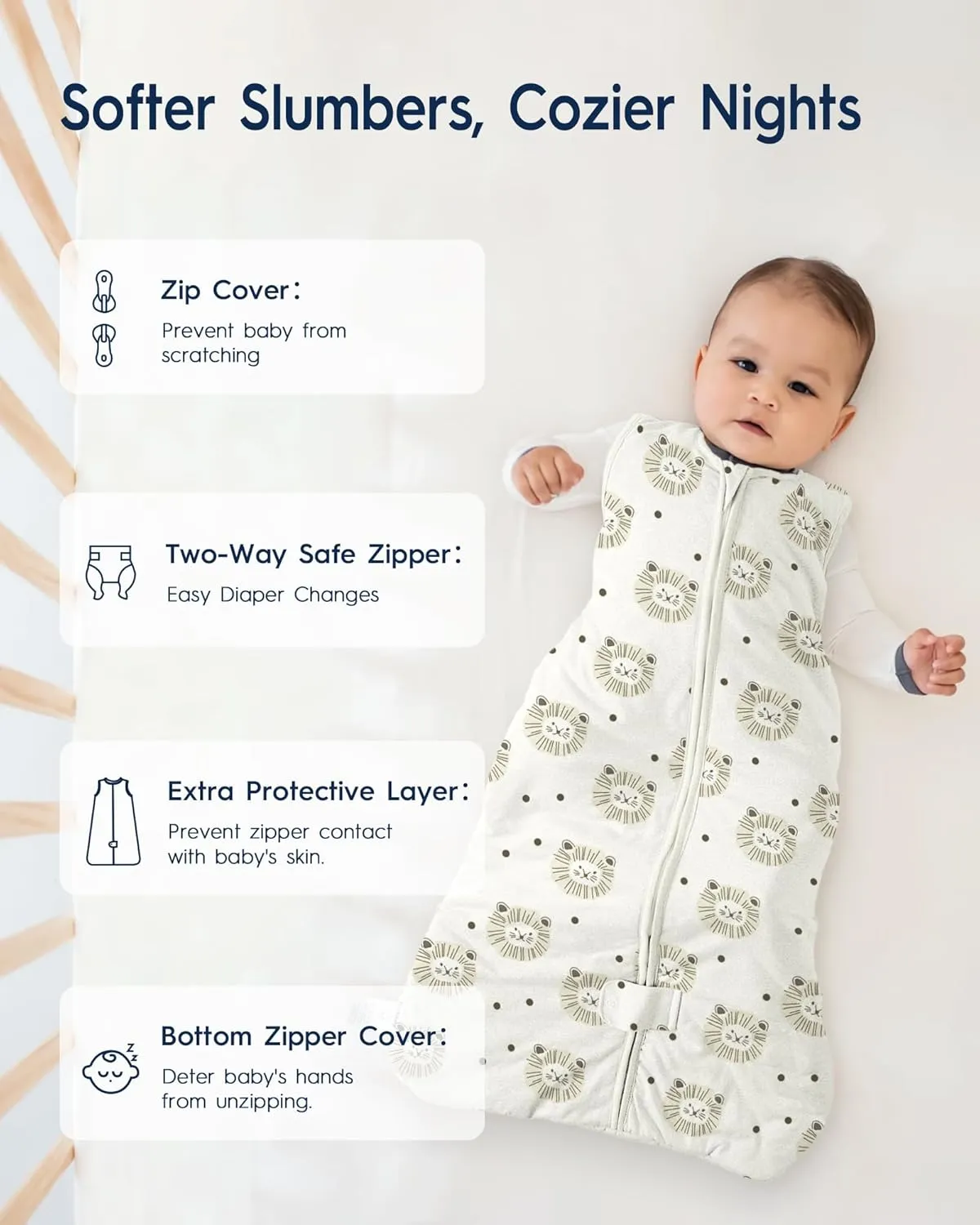 TotAha Baby Sleep Sack 18-24 Month TOG 1.0, Premium Soft Wearable Blanket Baby Sleeping Bag with 2-way Safe Zipper for infant Babies Girl Boy, Boho Lion(1.0 Tog)