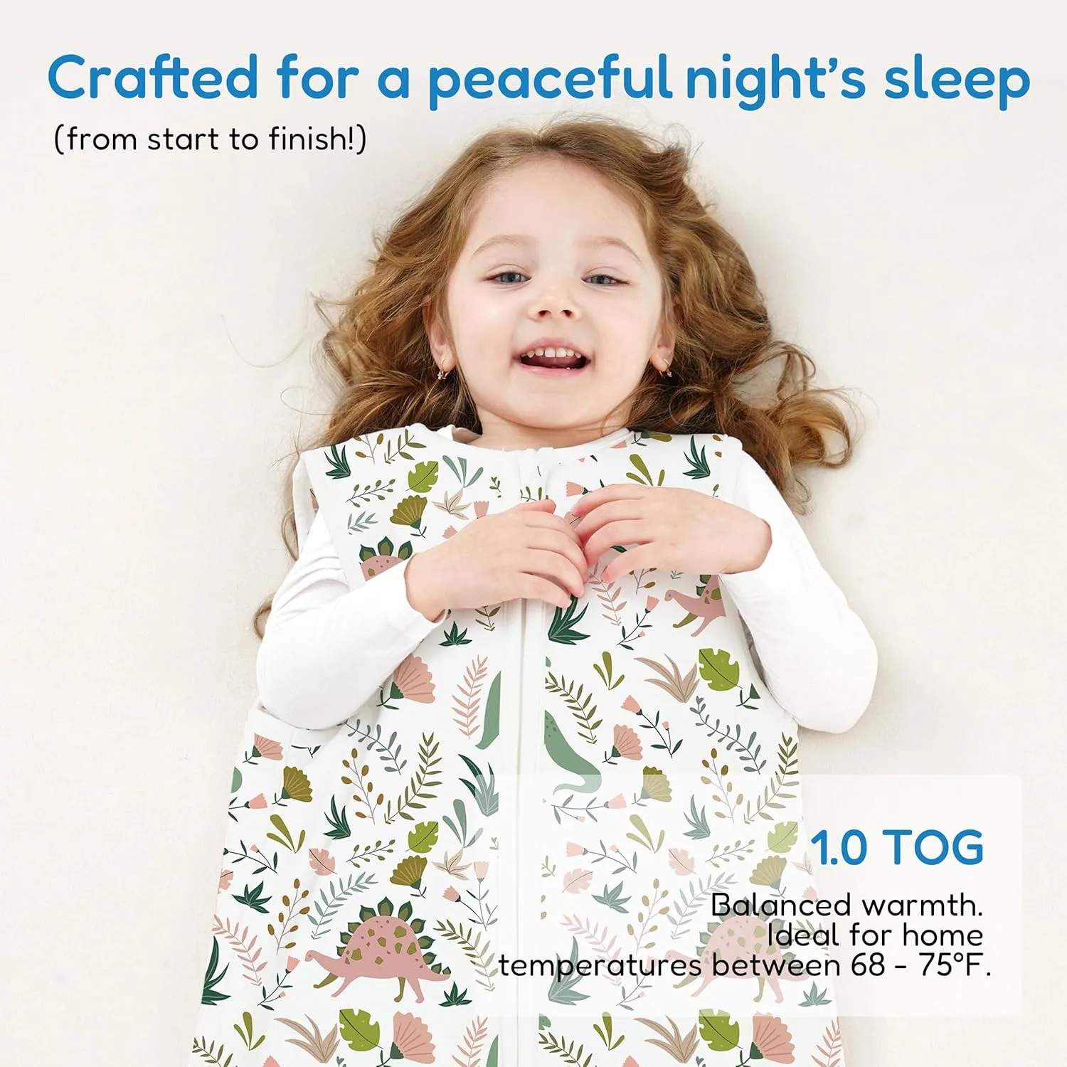 TotAha Dino Toddler Sleep Sack 1.0 TOG for 2T-3T-4T for Girls Boys, Buttery Soft Sleeping Sacks with 2-way Safe Zipper, Premium All Season Sleep Bag