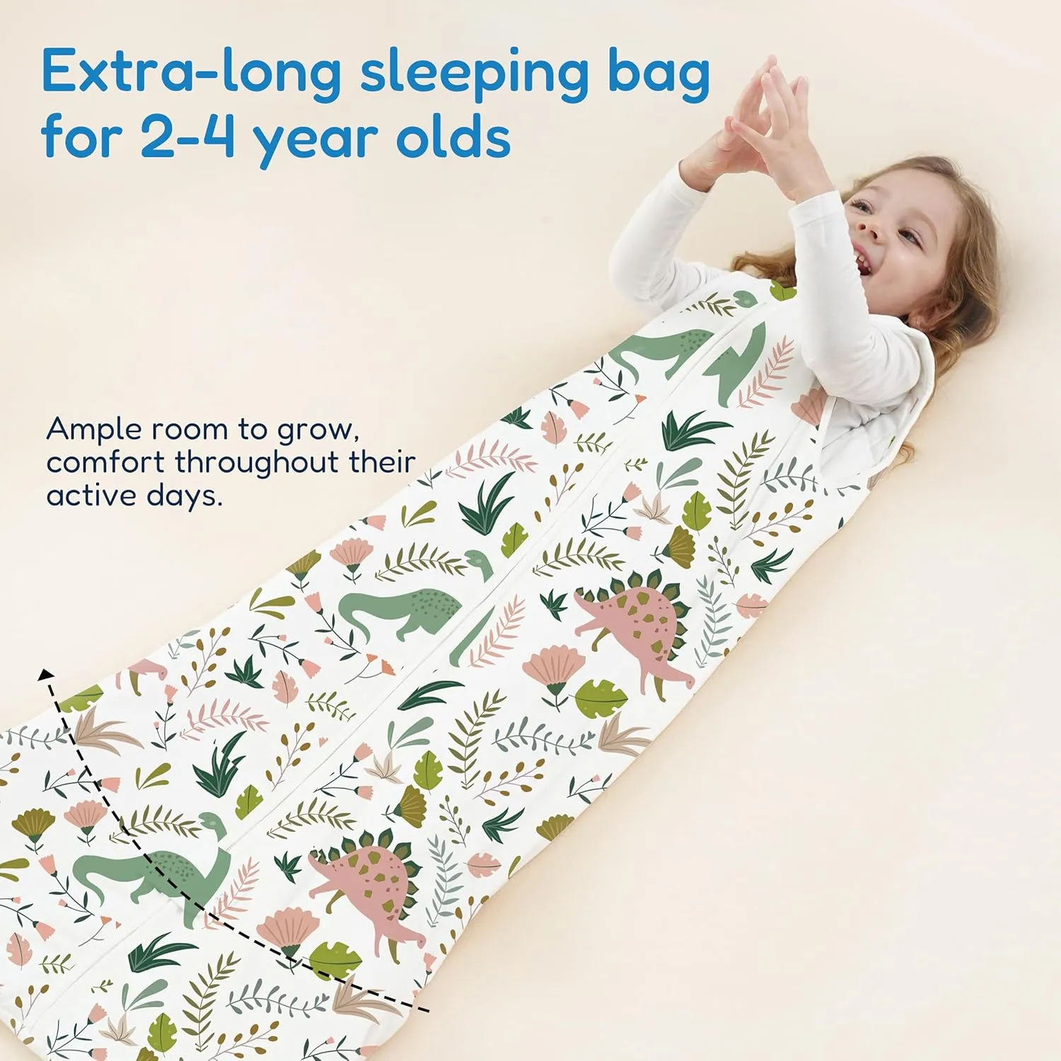 TotAha Dino Toddler Sleep Sack 1.0 TOG for 2T-3T-4T for Girls Boys, Buttery Soft Sleeping Sacks with 2-way Safe Zipper, Premium All Season Sleep Bag