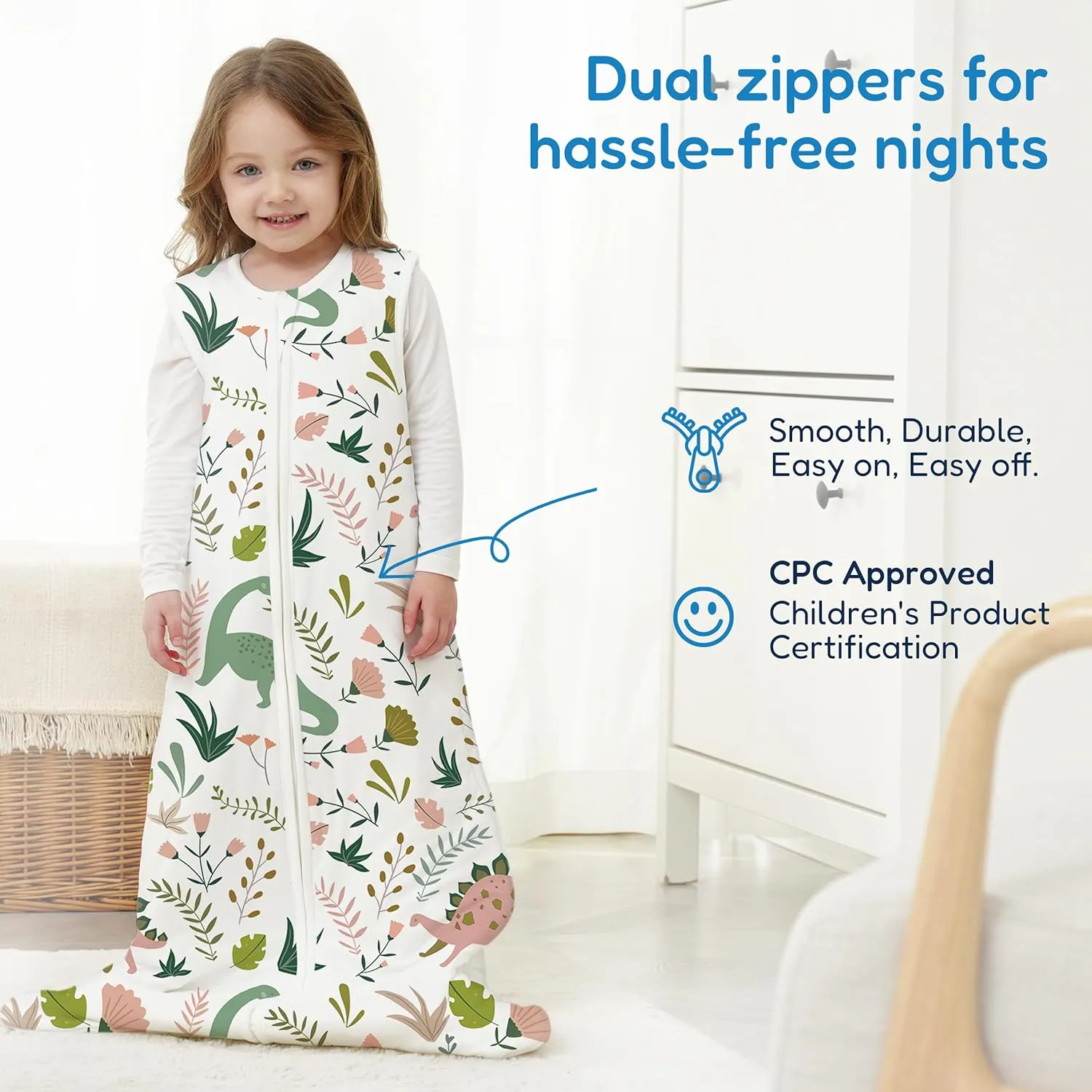 TotAha Dino Toddler Sleep Sack 1.0 TOG for 2T-3T-4T for Girls Boys, Buttery Soft Sleeping Sacks with 2-way Safe Zipper, Premium All Season Sleep Bag