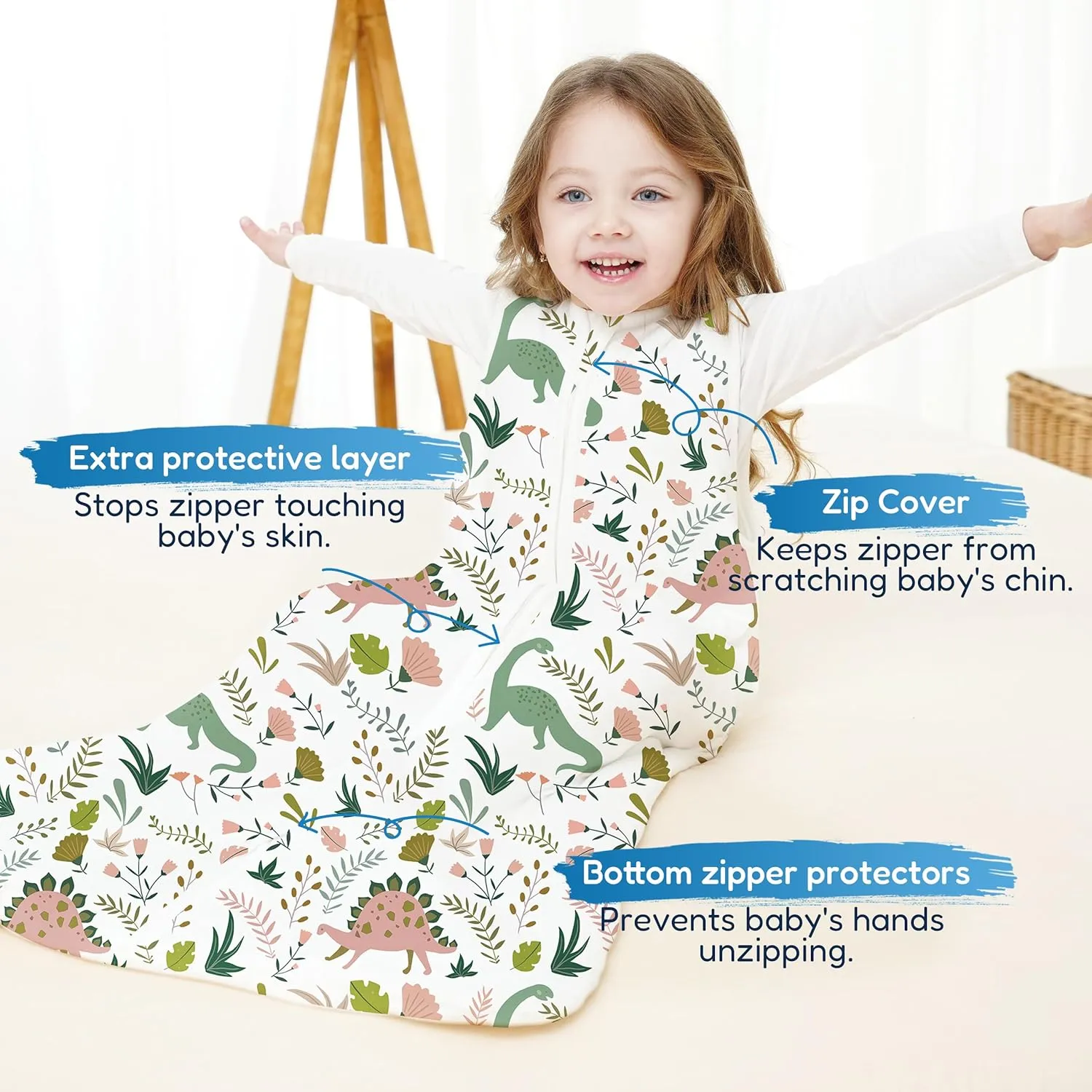 TotAha Dino Toddler Sleep Sack 1.0 TOG for 2T-3T-4T for Girls Boys, Buttery Soft Sleeping Sacks with 2-way Safe Zipper, Premium All Season Sleep Bag