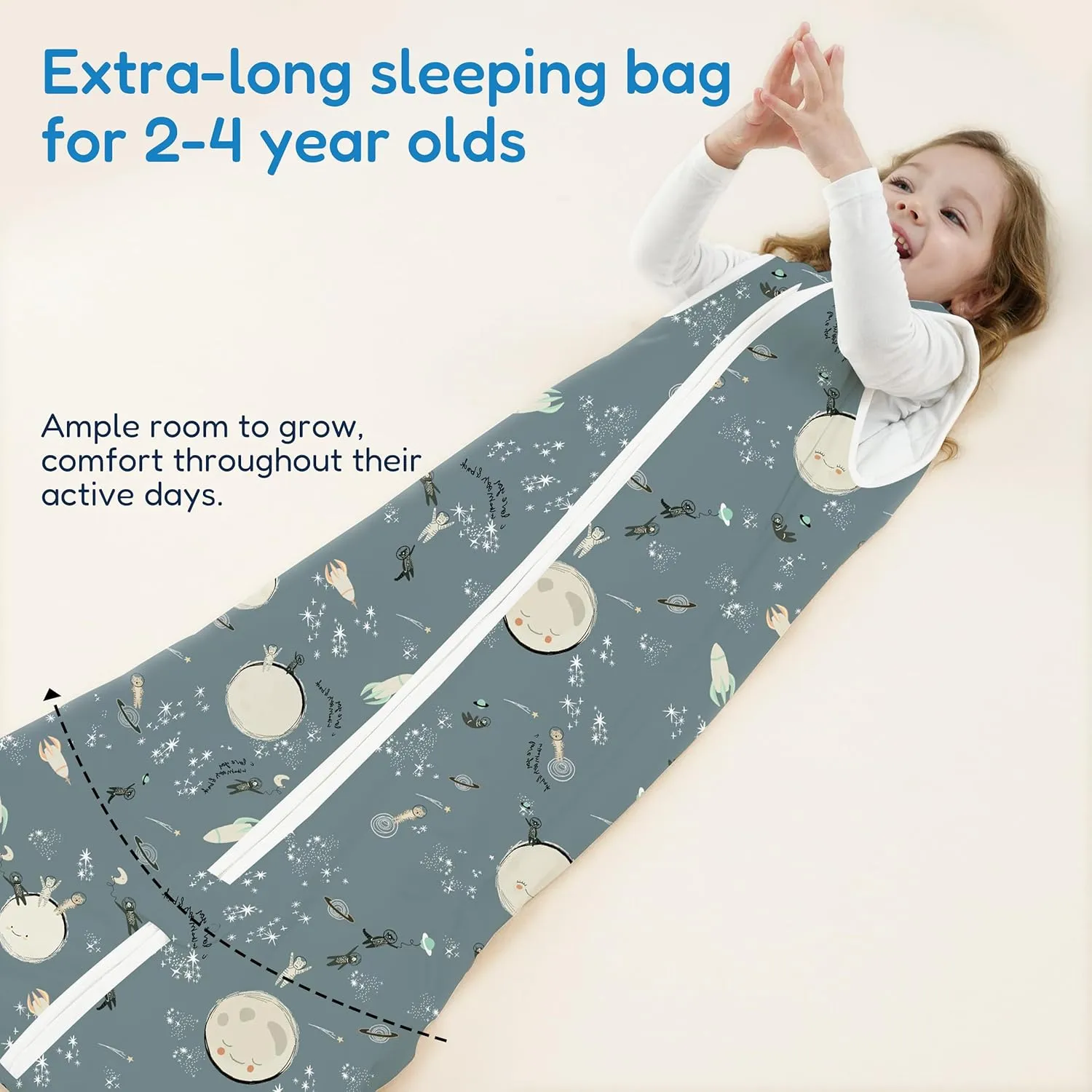TotAha Grey Space 1.0 TOG Toddler Sleep Sack 2T-3T-4T for Girls Boys, Buttery Soft Sleeping Sacks with 2-way Safe Zipper, Premium All Season Sleep Bag