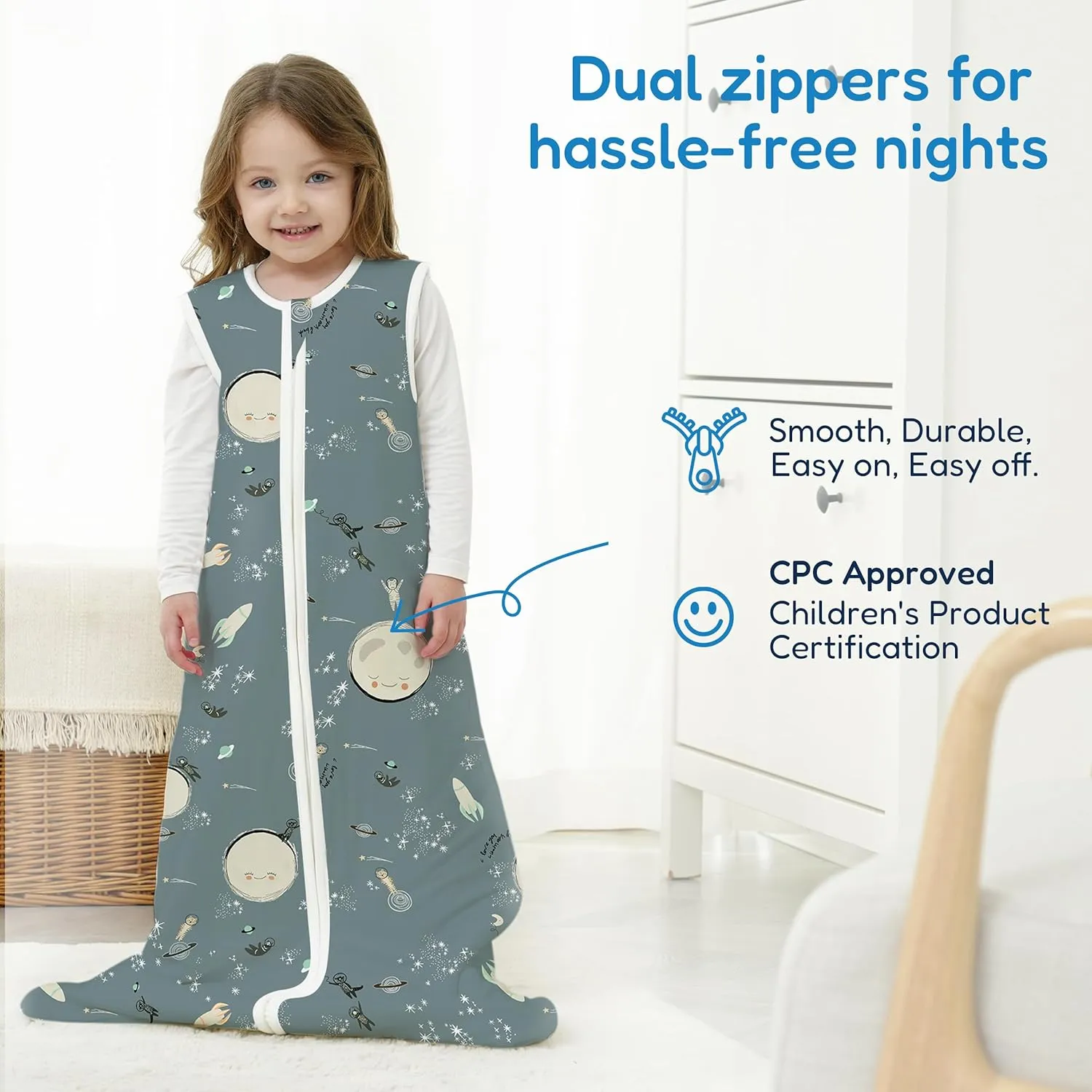 TotAha Grey Space 1.0 TOG Toddler Sleep Sack 2T-3T-4T for Girls Boys, Buttery Soft Sleeping Sacks with 2-way Safe Zipper, Premium All Season Sleep Bag