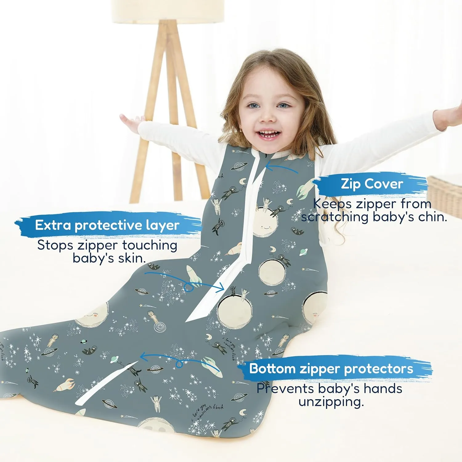 TotAha Grey Space 1.0 TOG Toddler Sleep Sack 2T-3T-4T for Girls Boys, Buttery Soft Sleeping Sacks with 2-way Safe Zipper, Premium All Season Sleep Bag