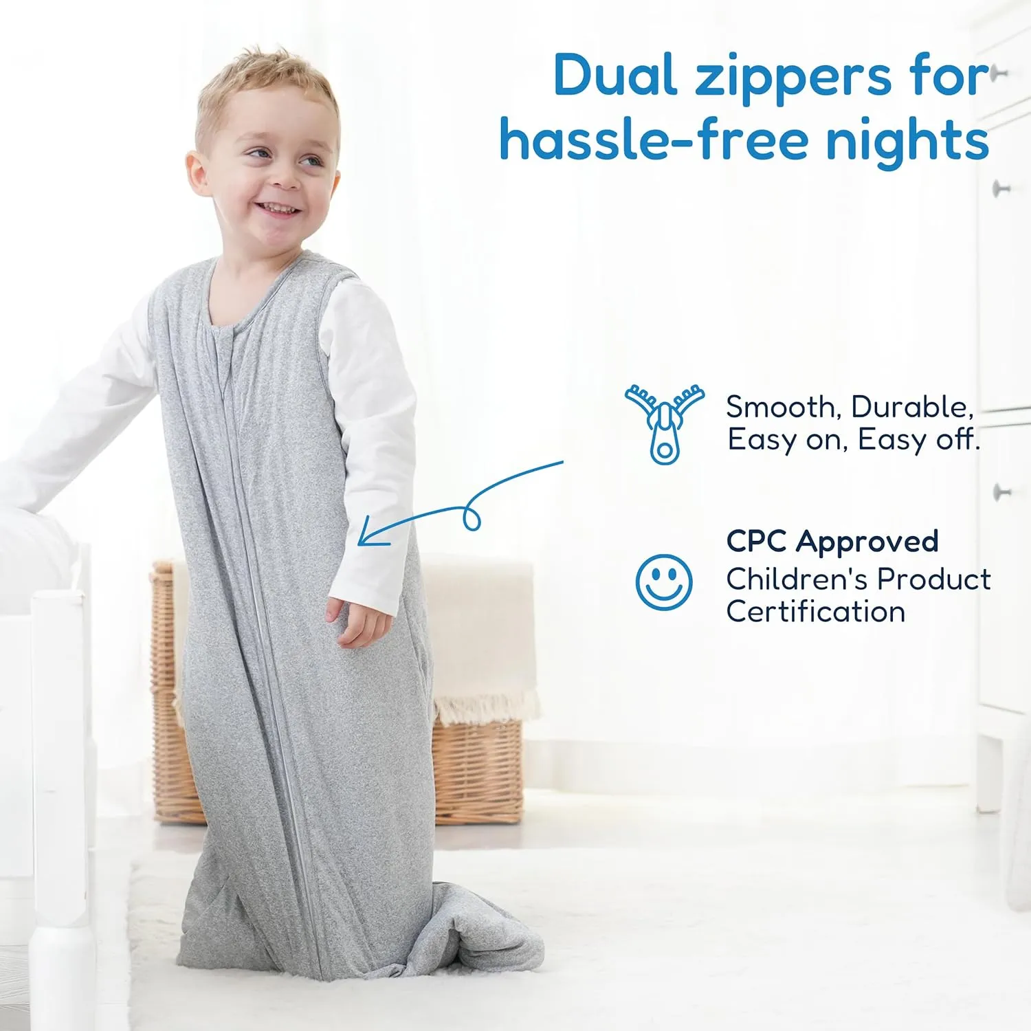 TotAha Toddler Sleep Sack 1.0 TOG for 2T-3T-4T, Soft Wearable Blanket Baby Sleep Bag with 2-Way Safe Zippers,Fluffy Extra Large Sleeping Sacks, Grey