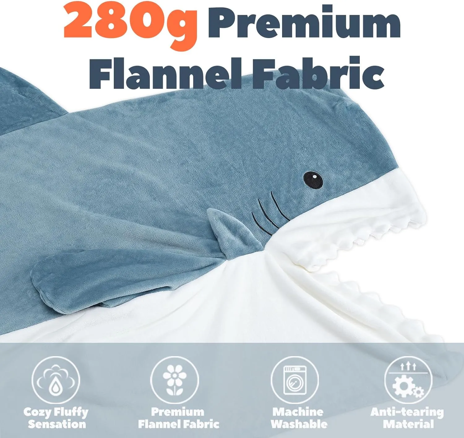 Touchat Shark Blanket for Adult Super Soft Cozy Flannel Throw Wearable Blanket, Cartoon Animals Blanket Hoodie, Sleeping Bag Cosplay Shark Costume Gifts for Shark Lovers (Blue,L)