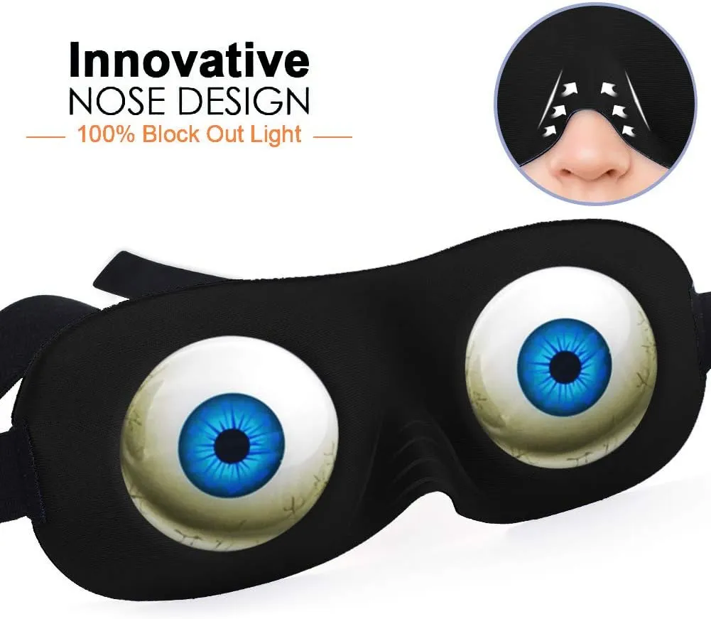 Tphon Eye Sleep Mask Funny Blindfold for Women Men Kid, Upgraded 3D Contoured 100% Blackout Sleeping Mask with Adjustable Strap, Soft Night Blindfold Eye Shades for Travel Naps Shift Works Games