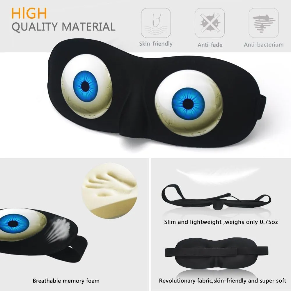 Tphon Eye Sleep Mask Funny Blindfold for Women Men Kid, Upgraded 3D Contoured 100% Blackout Sleeping Mask with Adjustable Strap, Soft Night Blindfold Eye Shades for Travel Naps Shift Works Games