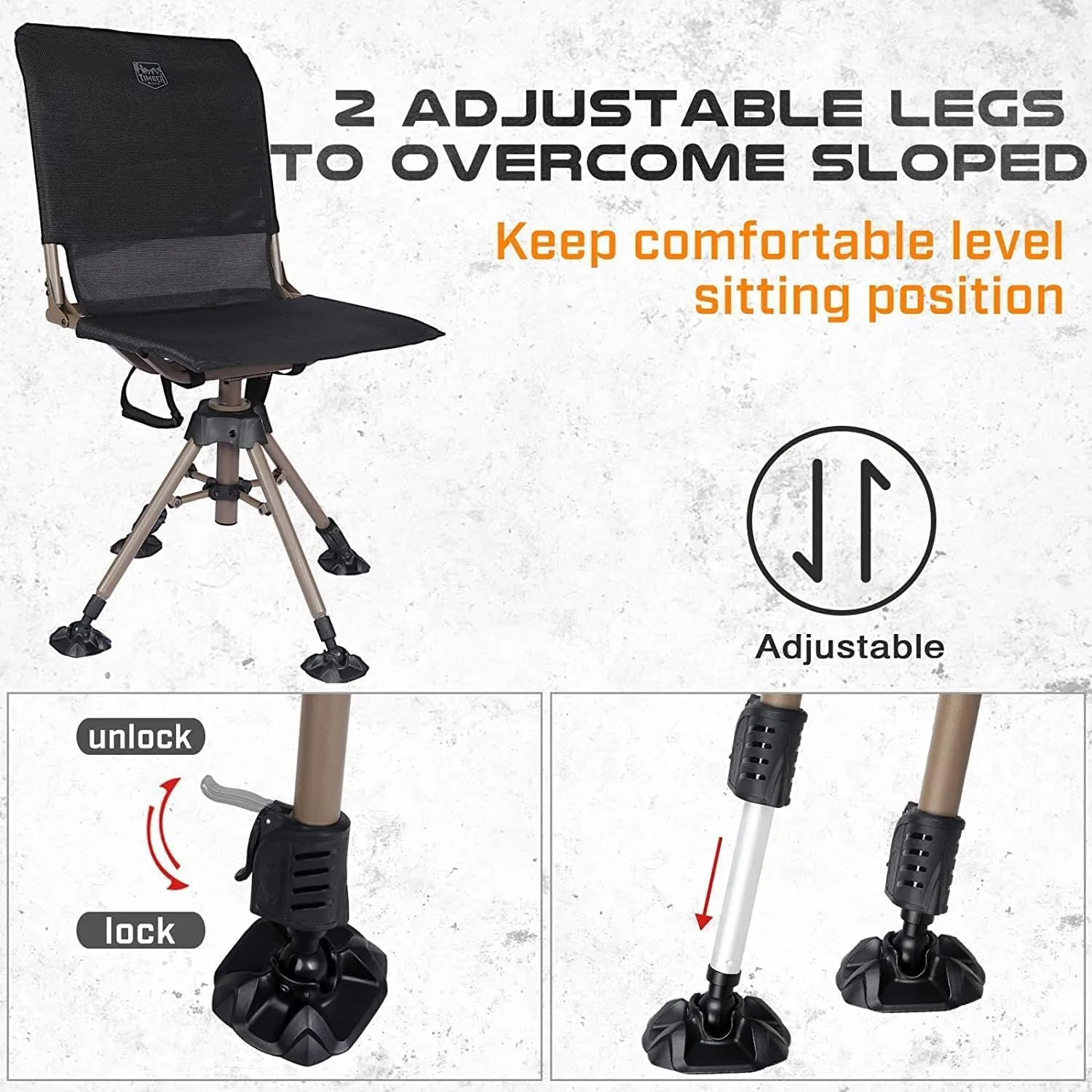 TR Hunting Chair 360 Degree Silent Swivel Folding Chair for Blinds, 400lbs Capacity 2 Legs Adjustable Height Comfortable Stable Hunting Seats, Portable Ground Hunting Chair