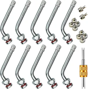 TR545D Truck Tire Valve Stems, 60 Degree Brass Valve Stems Compatible with Alcoa 22.5in 24.5in Aluminum Wheels 9.7mm Rim Hole (Pack of 10), Clamp-in Brass Valve Stem for Truck and Bus Tires