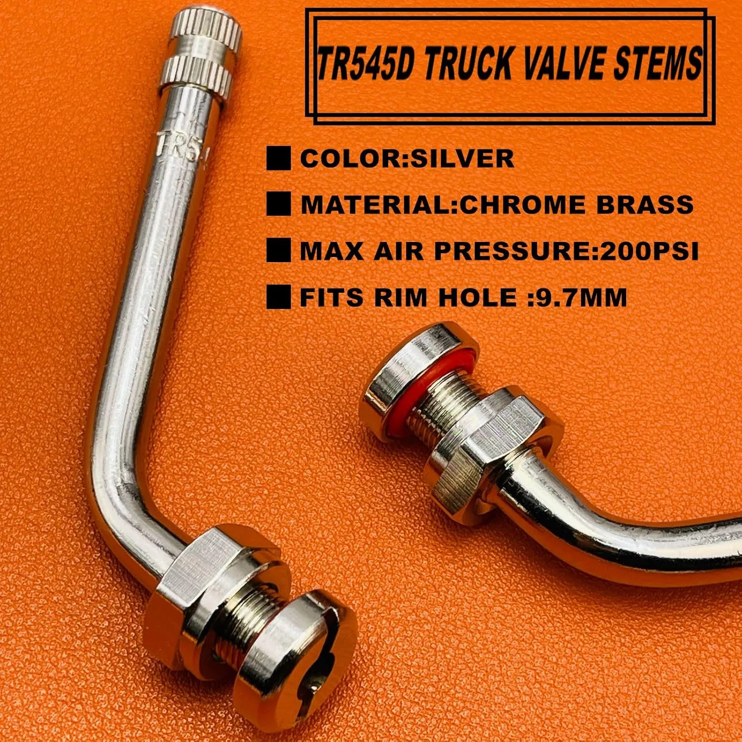 TR545D Truck Tire Valve Stems, 60 Degree Brass Valve Stems Compatible with Alcoa 22.5in 24.5in Aluminum Wheels 9.7mm Rim Hole (Pack of 10), Clamp-in Brass Valve Stem for Truck and Bus Tires
