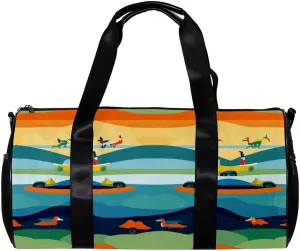Travel Bag,Mens Gym Bag,Womens Gym Bag,Blue Yellow Green Striped Fox,Sports Bag