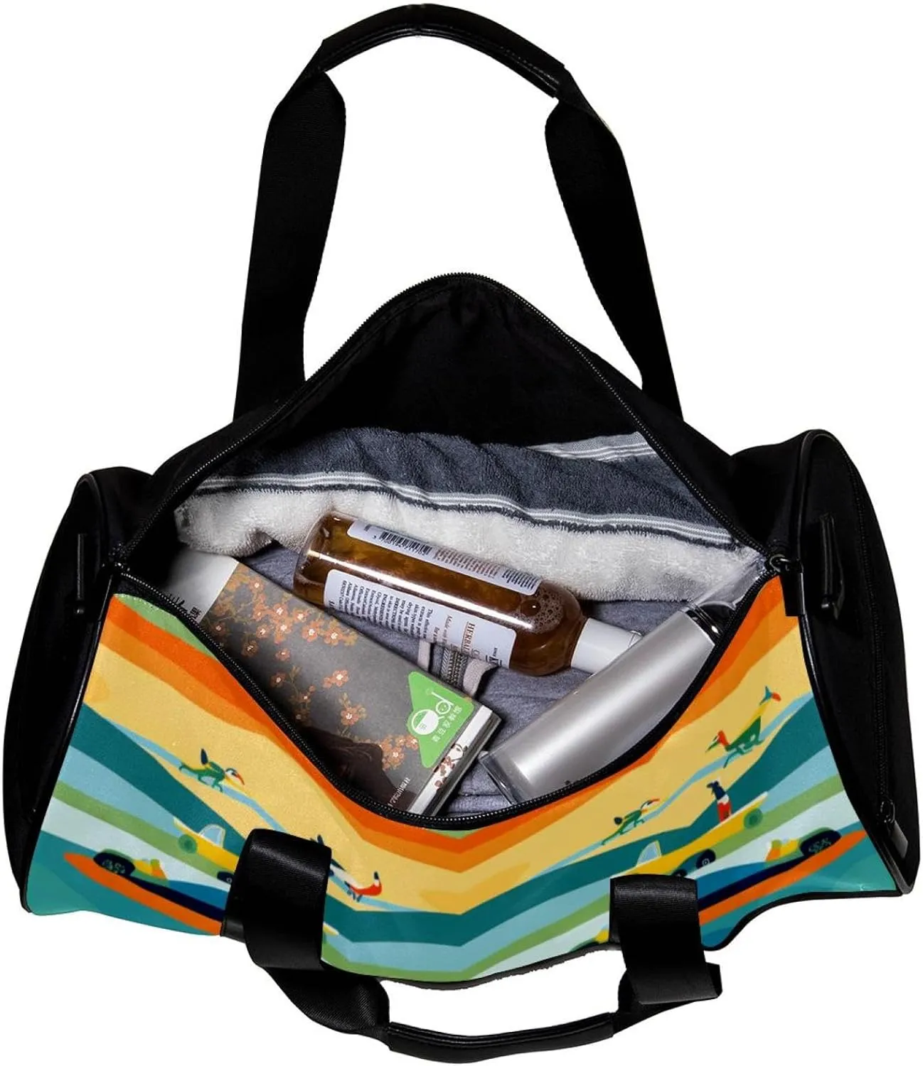 Travel Bag,Mens Gym Bag,Womens Gym Bag,Blue Yellow Green Striped Fox,Sports Bag