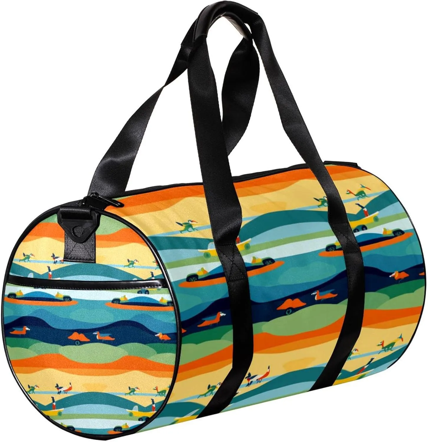 Travel Bag,Mens Gym Bag,Womens Gym Bag,Blue Yellow Green Striped Fox,Sports Bag