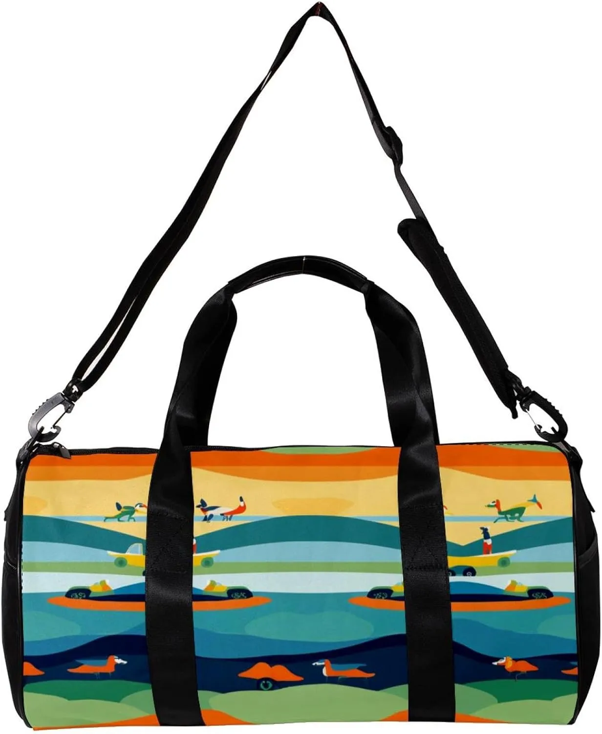 Travel Bag,Mens Gym Bag,Womens Gym Bag,Blue Yellow Green Striped Fox,Sports Bag