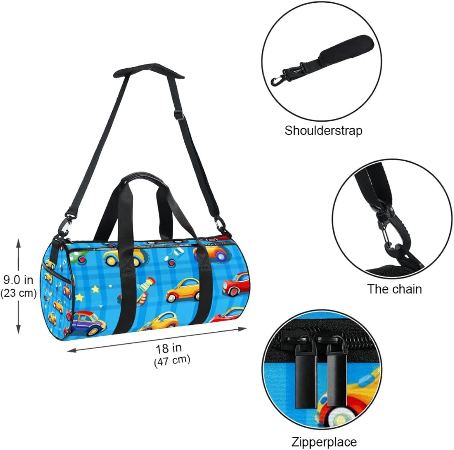 Travel Bag,Mens Gym Bag,Womens Gym Bag,Cartoon Car Line Grid,Sports Bag