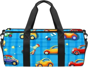 Travel Bag,Mens Gym Bag,Womens Gym Bag,Cartoon Car Line Grid,Sports Bag