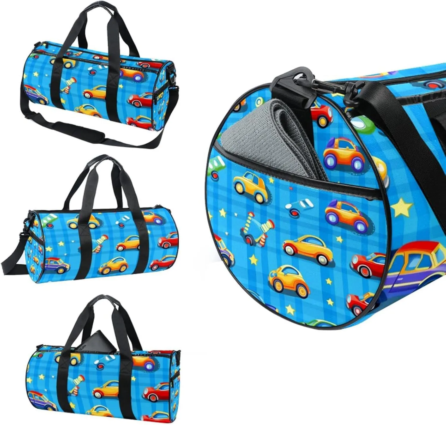 Travel Bag,Mens Gym Bag,Womens Gym Bag,Cartoon Car Line Grid,Sports Bag