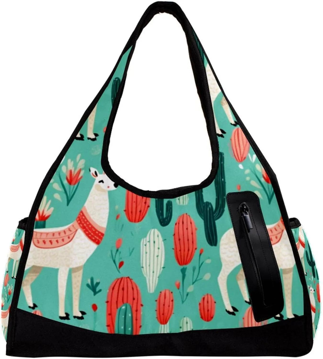 Travel Bag,Mens Gym Bag,Womens Gym Bag,Cartoon Llama Green Desert,Sports Bag