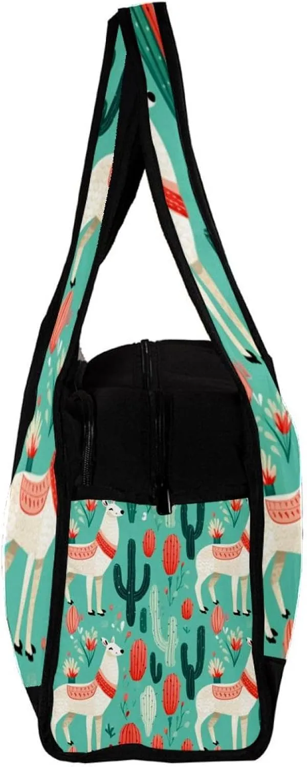 Travel Bag,Mens Gym Bag,Womens Gym Bag,Cartoon Llama Green Desert,Sports Bag